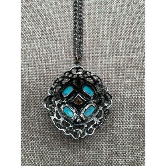 Statement Costume Pendant Necklace with Faux Turquoise and amethyst Stones Rodeo - Picture 6 of 7